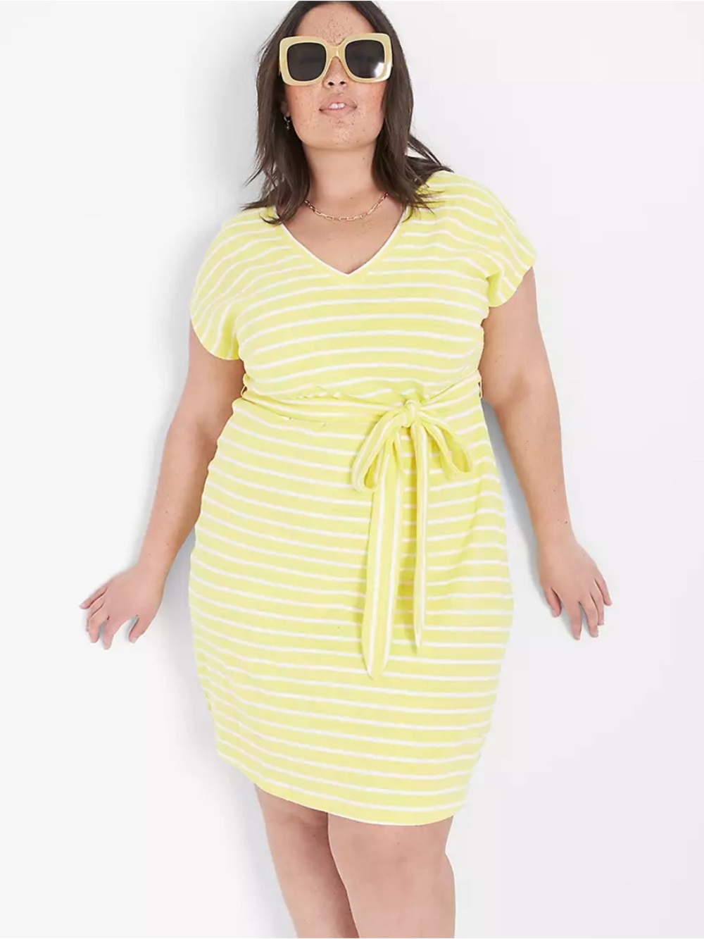 Lane Bryant Yellow and White Striped Midi Dress